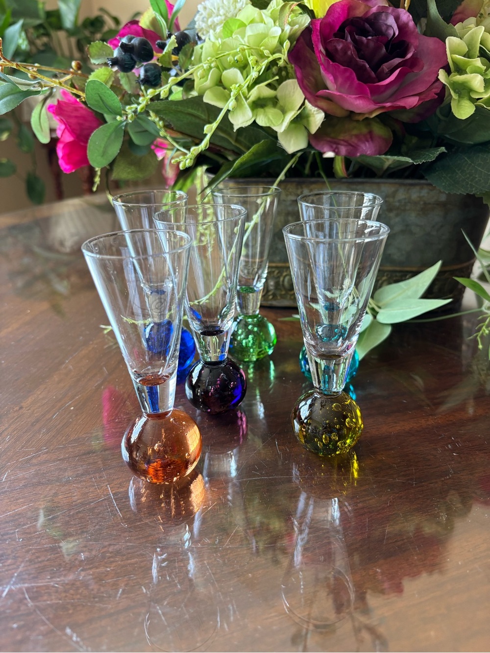 Shot Glasses Bubble Base  Set Of 6 Multicolored